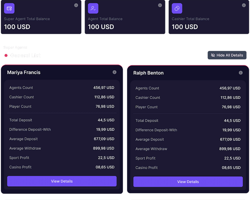 Operator control dashboard for betting agents
